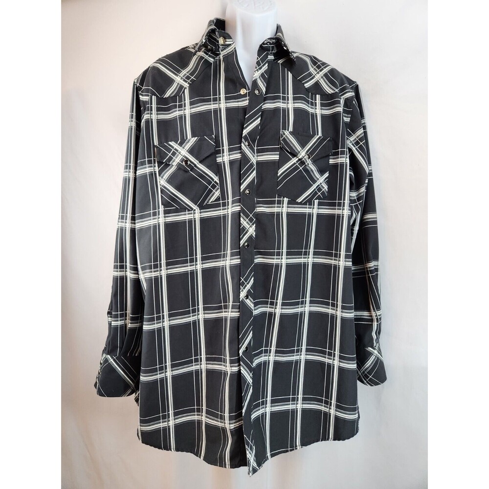Vtg Flying Hoss Ranch Wear Pearl Snap Shirt Western Guitar Skater Plaid XL‎ XXL